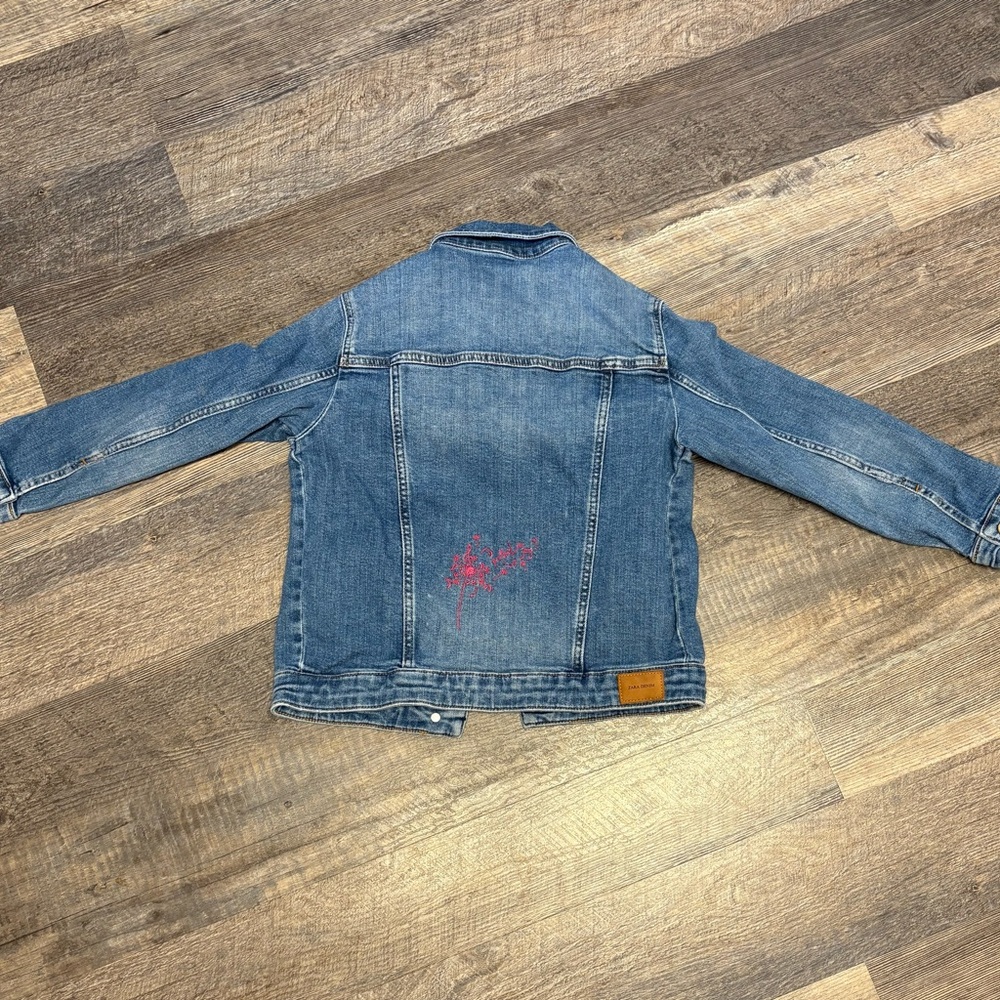 Zara Blue Denim Jacket with Pink Back Graphic